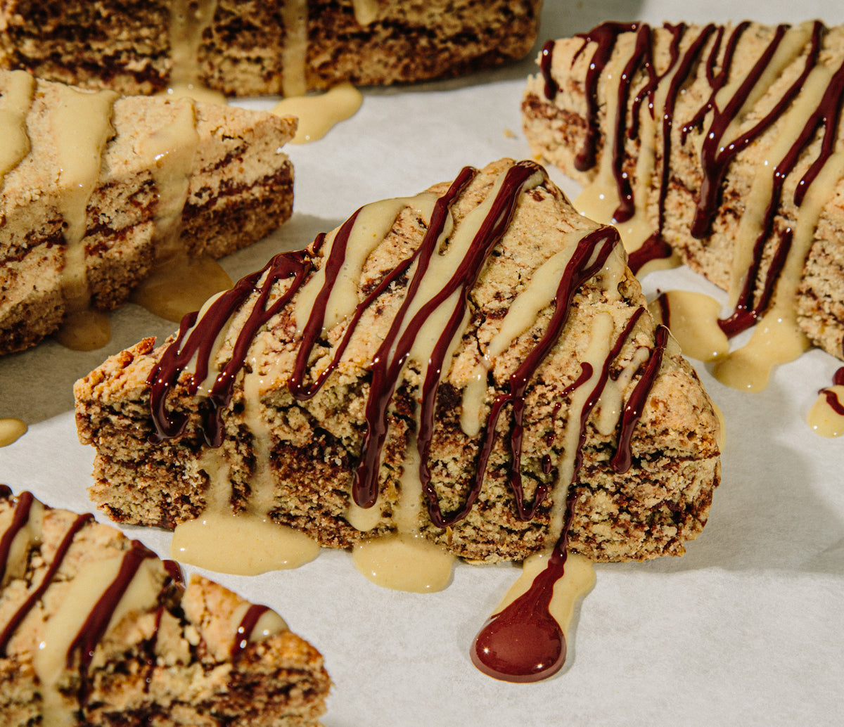 Chocolate Hazelnut Scones with Banana Maple Glaze (V & GF)