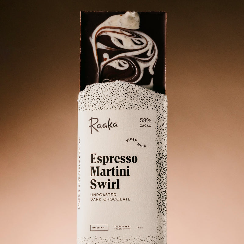 Espresso Martini chocolate bar extending from the wrapper