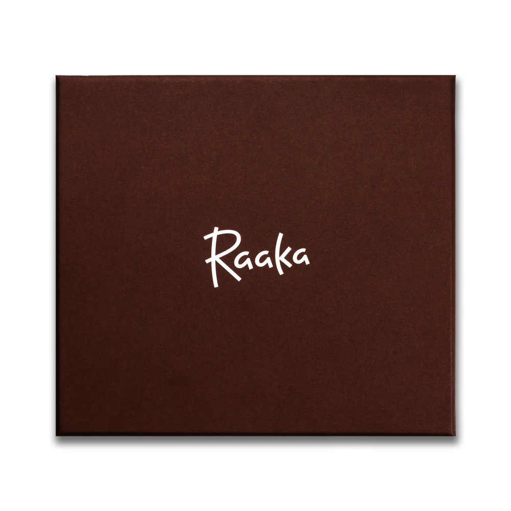 Brown box with 'Raaka' branding on a white background