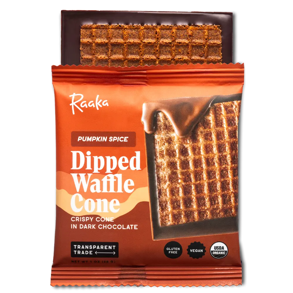 Pumpkin Spice Dipped Waffle Cone - Raaka Chocolate