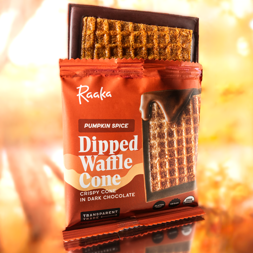 Pumpkin Spice Dipped Waffle Cone - Raaka Chocolate